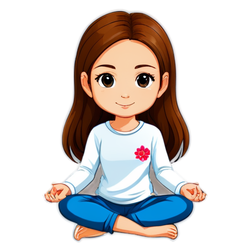 cartoon girl sitting in lotus position on a transparent background - icon | sticker