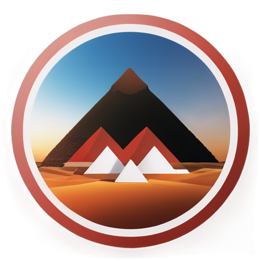 Egyptian tourism in circle icon , red white black colors only, white background , Pyramids ,neon - icon | sticker