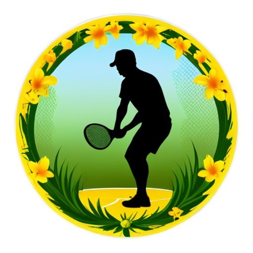 Create a modern icono of a padel silhouette inside an oasis with flowers - icon | sticker