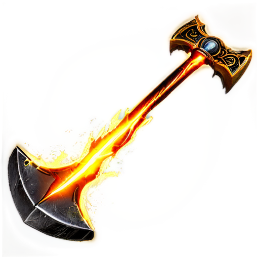 axe, lightning, electricity, power, might, magic, metal, brilliance, glitter, sparkle, fiery sparks, destruction, force of nature, frenzy, energy, arcana, unpredictability, impressiveness, stunning appearance, spearhead, menace, improbability, uniqueness. - icon | sticker