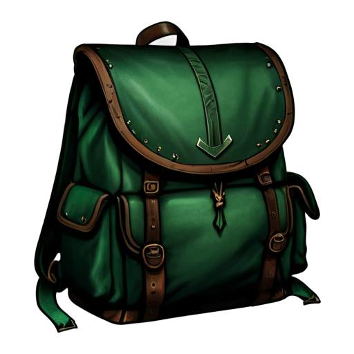 medieval backpack with green arrow coming out of it - icon | sticker