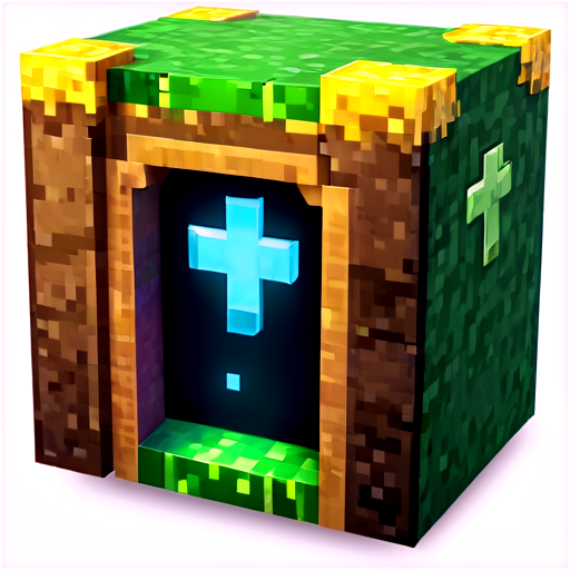 Icon for a plugin that allows creating temporary warp points, accessible for teleportation by all players. The central portal is surrounded by shimmering lines, symbolizing the magical and fleeting nature of this feature. The small player silhouettes around the portal emphasize that this warp is intended for shared use. MInecraft style - icon | sticker