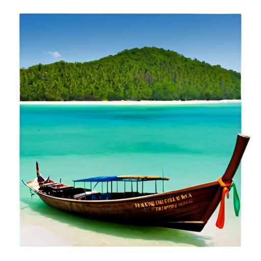 Koh Lipe, sea sun and coconut palms, longtail boats - icon | sticker