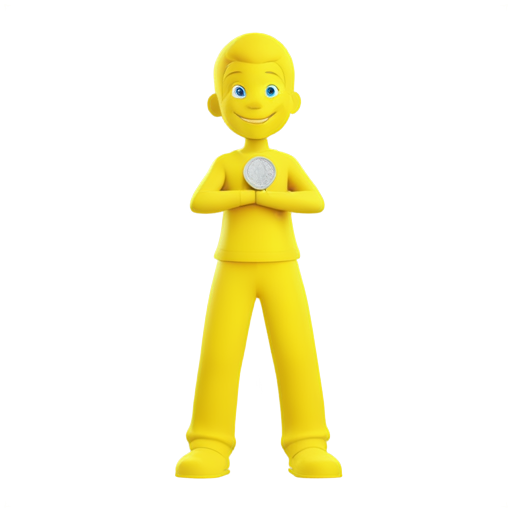 Create a cartoon-style coin character with arms and legs, smiling cheerfully. The coin should have a shiny, golden appearance, and its facial expression should be friendly and inviting. The character should convey a sense of joy and fun, with a playful pose that showcases its limbs. The background should be colorful and playful to accentuate the cheerful vibe of the coin - icon | sticker