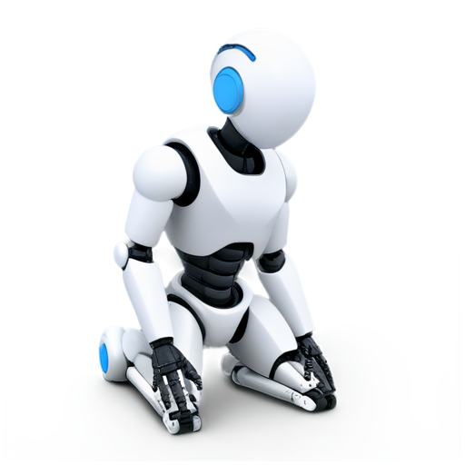 A simple robot has an upper body, a front face, a magnifying glass, squatting on the ground, and his arms marking coordinates on the ground. - icon | sticker