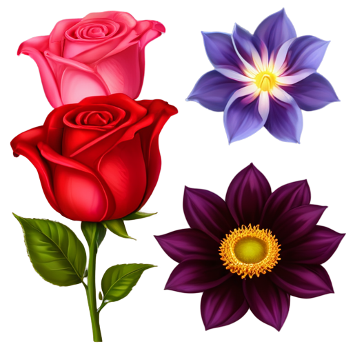 icon include 4 flower: red rose, pink lotus, purple Morning Glory, sunflower - icon | sticker