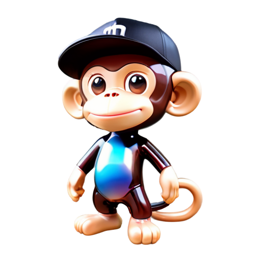 A hiphop monkey standing up posing with a black fitted flat billed hat on backwards. no background. - icon | sticker