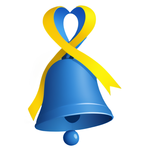 school blue and yellow bell with bright ribbons, transparent png style - icon | sticker