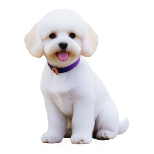 It’s a Bichon frise dog, nice and cute. It helps kids to choose profession they like. The dog sits hind paws. The colors are violet, pink and orange - icon | sticker