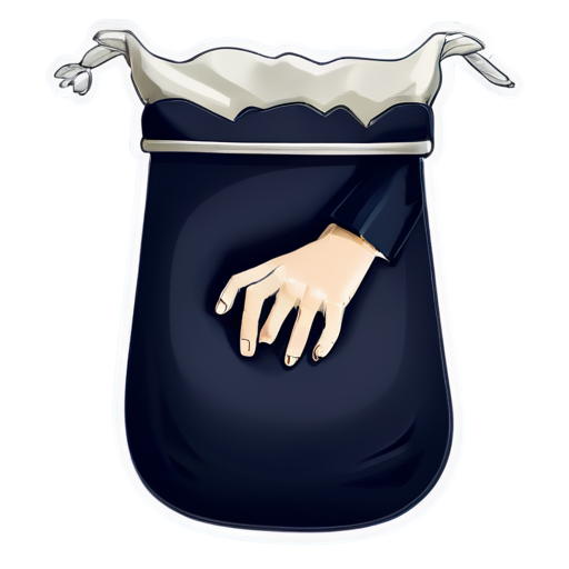 Stylized illustration of a hand sneaking into a small pouch or bag, fingers carefully reaching inside, dark and moody background, with shadows and subtle glow around the hand, emphasizing the stealthy and sneaky nature of the action, game-style art, high-definition. - icon | sticker