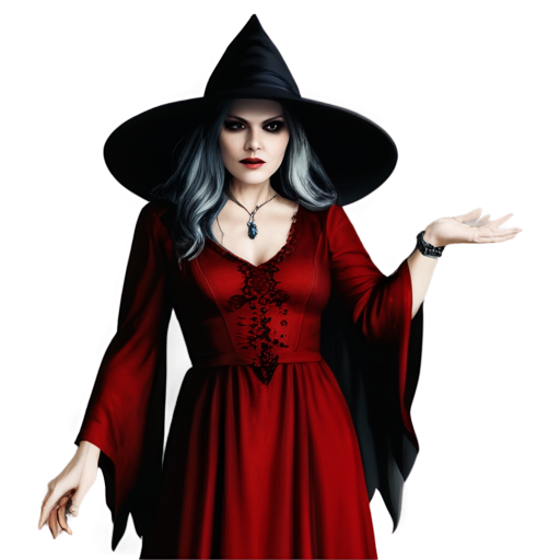 beautiful evil witch in a red dress - icon | sticker