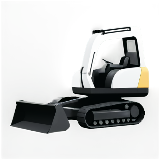 excavator, side view, flat, minimalistic, black and white, separated elements - icon | sticker