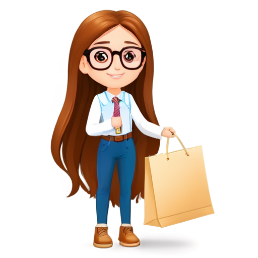 cartoon cute girl in glasses with long brown hair who likes to buy junk - icon | sticker