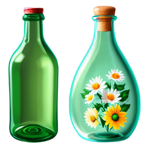 Painted bottle, 3d, in warm colors, a summer theme - icon | sticker