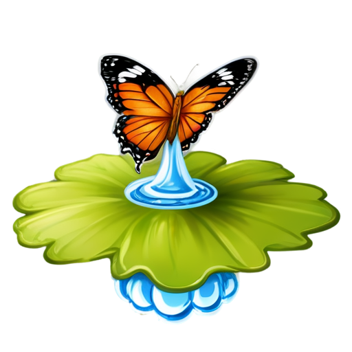 a small and beautiful butterfly on top of a drop of water, - icon | sticker