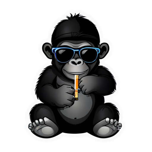 happy gorilla with dark sunglasses smoking a sigar - icon | sticker