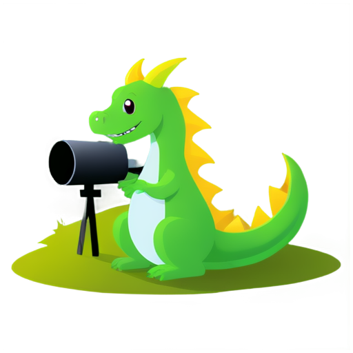 The object is a dragon filming the landscape of the fairy kingdom with a small video camera - icon | sticker