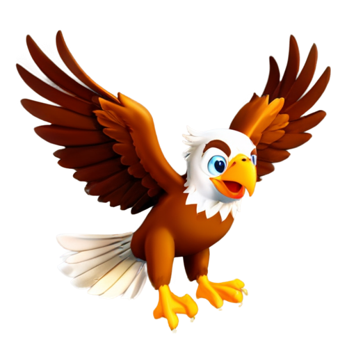 Cute Eagle soaring mascot. adorable 3D eagle expressing joy and excitement. Ideal for children education - icon | sticker