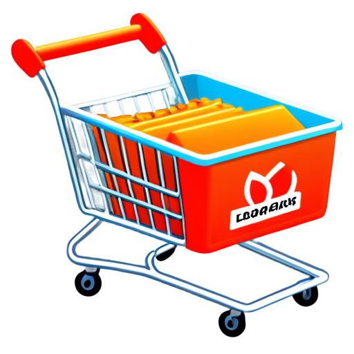 The store's Shopping Cart icon. The icon is made in 3D format in a cartoon style. The color of the basket is red. The color of the handles is dark. Black outline - icon | sticker