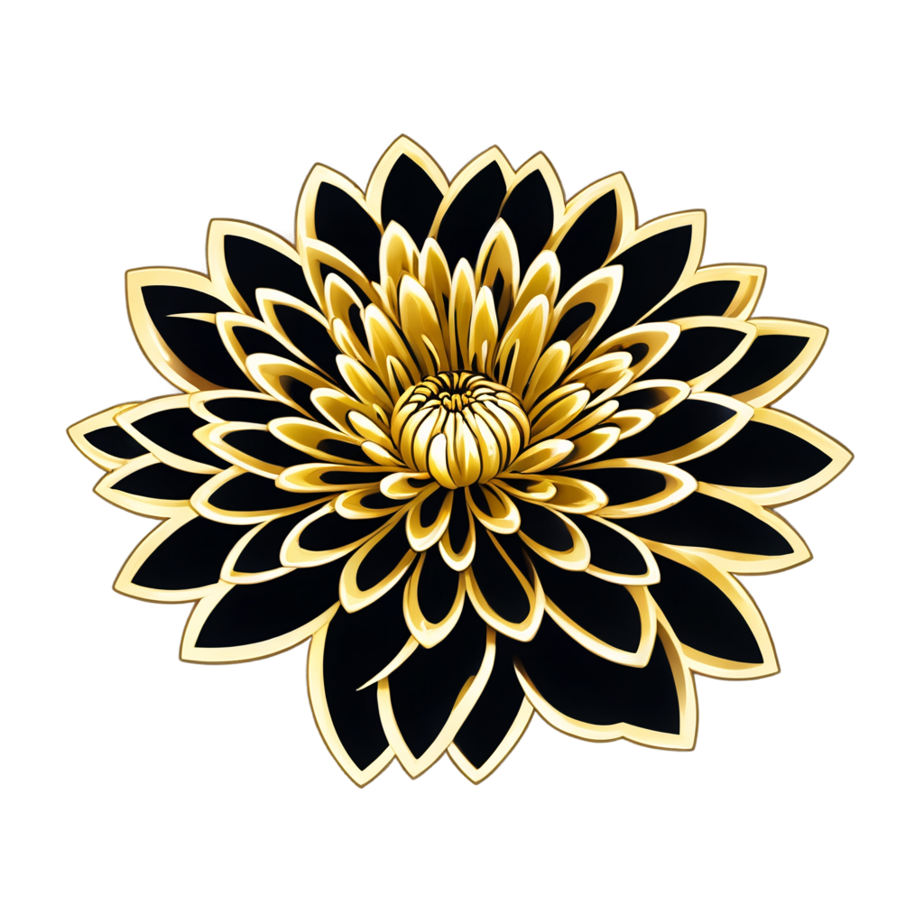 chrysanthemum logo, simple background,gold on black,logo design, black background, - icon | sticker