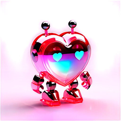 Holographic pink robot's heart - icon | sticker