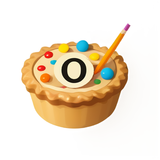 The pie is sprinkled with candies shaped like the numbers "0" and "1", and a pencil is inserted diagonally on top. - icon | sticker