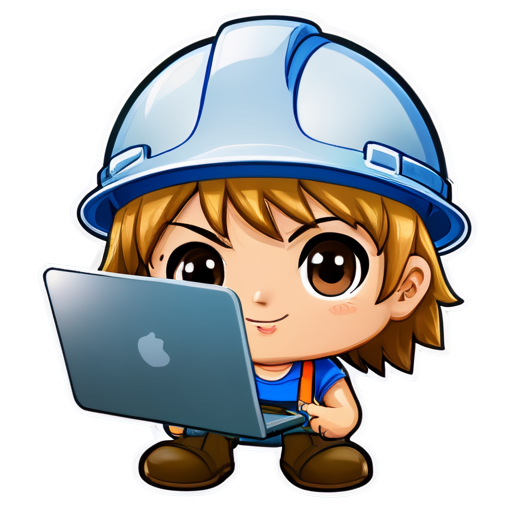 construction worker helmet with a laptop - icon | sticker