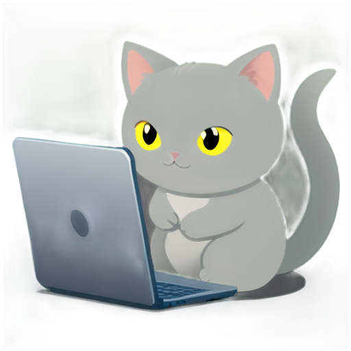 Cartoon -style Chartreux cat is playing computer games - icon | sticker