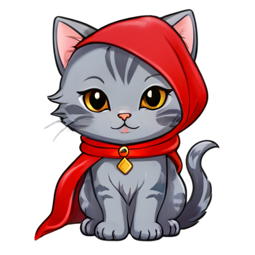 gray cat with red cloth - icon | sticker