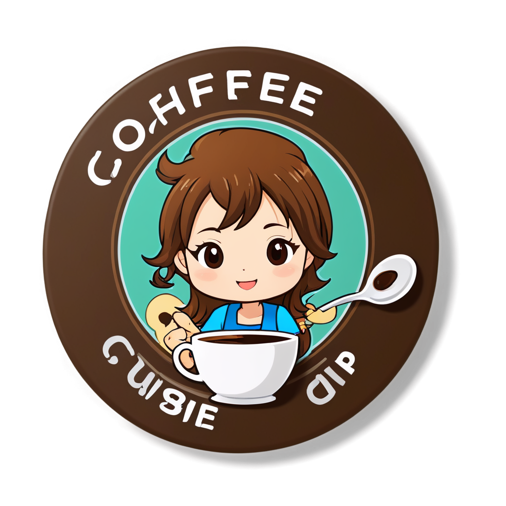 A circular logo, Inside is a coffee cup, and under the coffee cup there is a cup plate and a coffee spoon, which is the logo of a coffee shop - icon | sticker