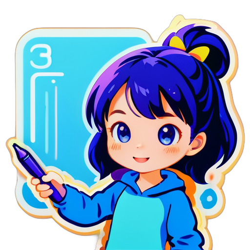 A little girl uses a point-and-shoot pen to randomly point out various poems - icon | sticker