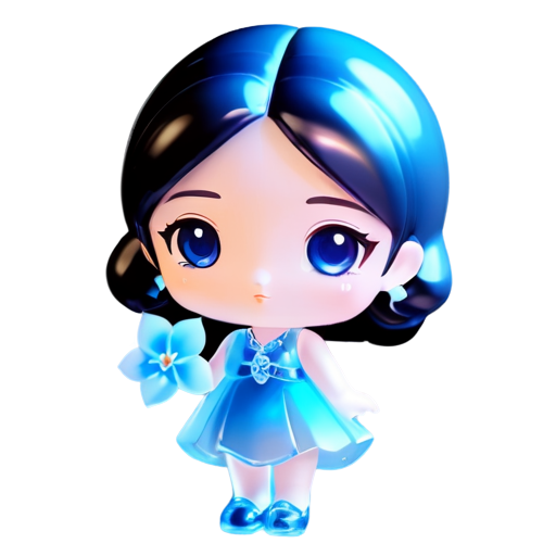 Jasmine in a blue dress ,with a blue flowers buket - icon | sticker