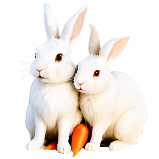 Three lovely white rabbits are enjoying their carrots together happily. - icon | sticker