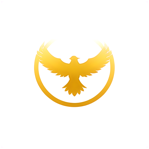 create a logo about eagles nest or alamut iwant a round circle in center and a golden eagle flying - icon | sticker