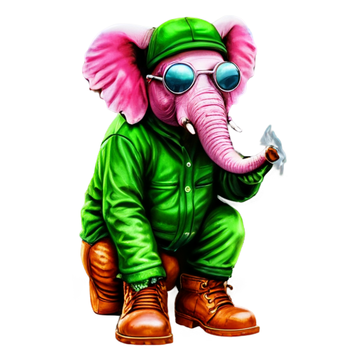 An elephant in boots and goggles smokes ganja - icon | sticker