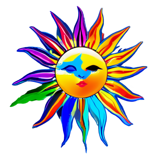 Sun in style, vibrant colours - icon | sticker