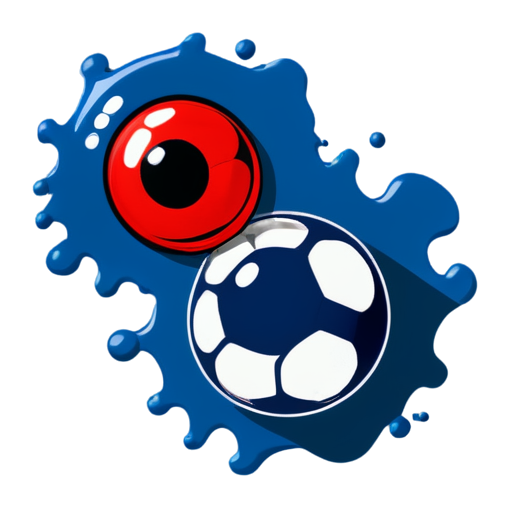 Flat blue background. On foreground two balls splash each other. One ball dark blue. Second ball red. Under each ball lay trail - icon | sticker