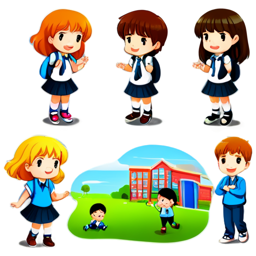 multiple students playing at the school grounds - icon | sticker