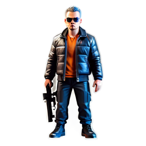 Epic full-body illustration of Billy Butcher, standing menacingly with a weapon in hand, gritty urban background, intense expression, detailed clothing, powerful and determined, dynamic lighting, high-definition, realistic style. - icon | sticker