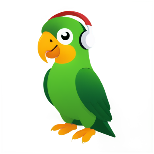 a cure parrot wearing a headphone for learning new language in doodle drawing - icon | sticker