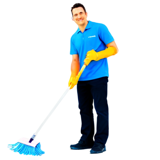 company is called 'Aaron Cleaning Services' or 'ACL' primary color is royal blue and white. The logo should be a person holding a mop cleaning with some elements of water - icon | sticker