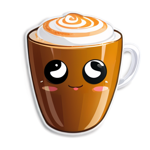 cappuccino glass, cartoon eyes glass, sticker, chibi, anime style,cute - icon | sticker