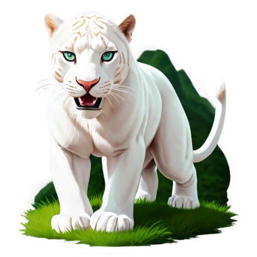 Realistic, large agressive White Panther, green mountains in background. Photorealistic render - icon | sticker
