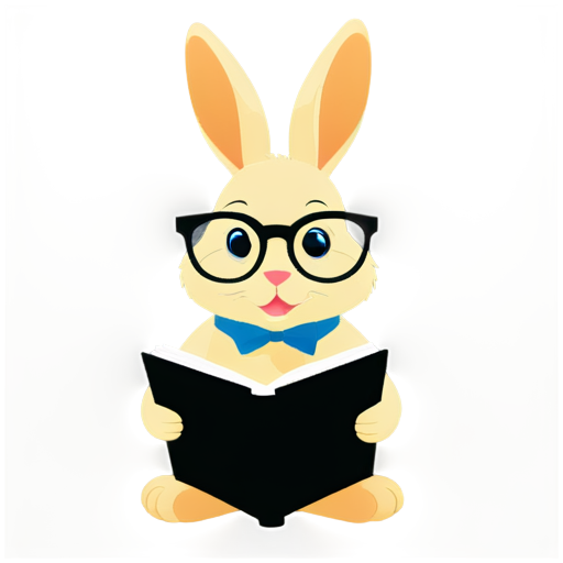 A rabbit with glasses reads from a text - icon | sticker