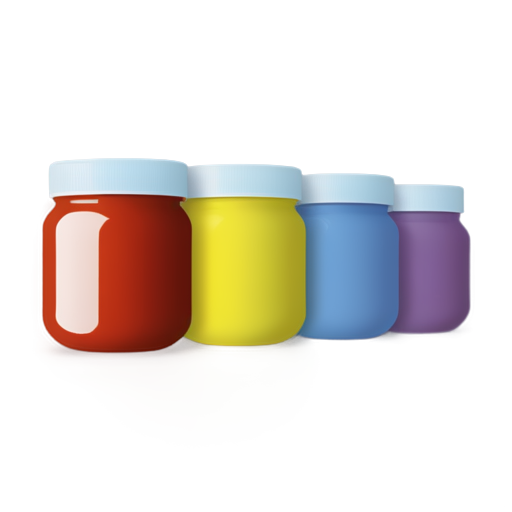 wholesale of paints and varnishes. stylized jars with different paints - icon | sticker