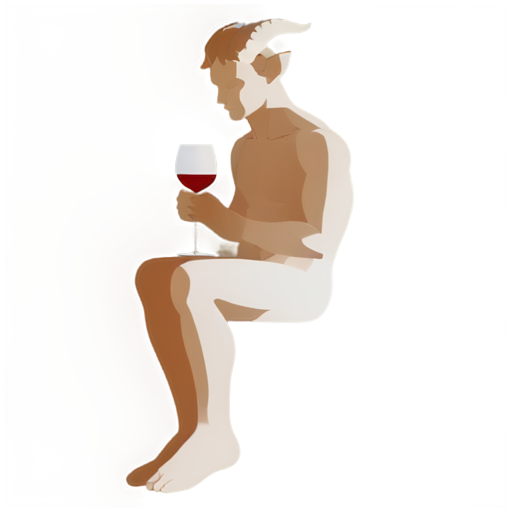 a sitting mythical satyr drinking a glass of wine, flat 2d minimalist style, in white background - icon | sticker