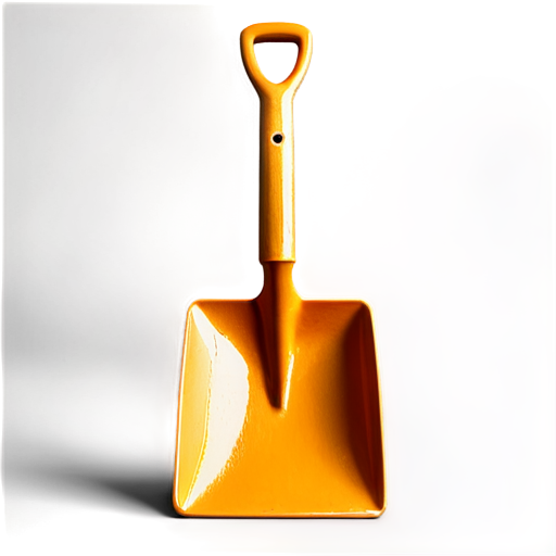 A highly detailed 3D rendering of a shovel with a completely transparent background. The item should have realistic reflections to enhance its realism, similar to premium product renders. The object is positioned at a slight angle to the viewer, allowing for a clear view of its shape and texture. The lighting is soft and natural, highlighting the contours and fine surface details. Each item should fit perfectly within the image frame, with consistent padding from all edges to ensure uniform spacing. The overall aesthetic should match a curated inventory collection, featuring modern and polished finishes. Ensure the background is entirely transparent with no visible artifacts, and the item is centered within the frame with proportional spacing on all sides. - icon | sticker