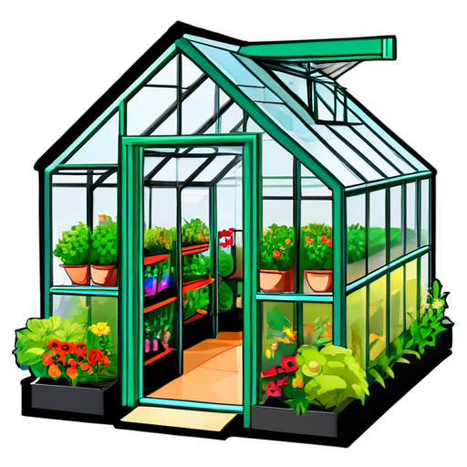 Modern beautiful greenhouse in English style for landscape design - icon | sticker