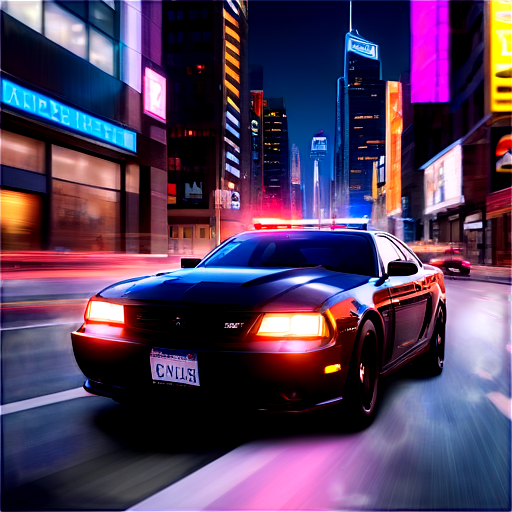 The game icon depicted a high-speed police chase, with a sleek cruiser and a daring getaway car racing through a neon-lit cityscape. It captured the pulse of relentless pursuit and vibrant action in a single, striking image. - icon | sticker