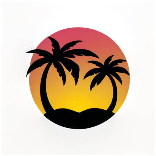 palm trees against sunset background - icon | sticker